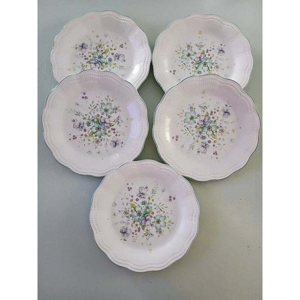 5 Mikasa Allura Chantal Pattern Bread/Dessert Plates DH 902 Vintage 1980s